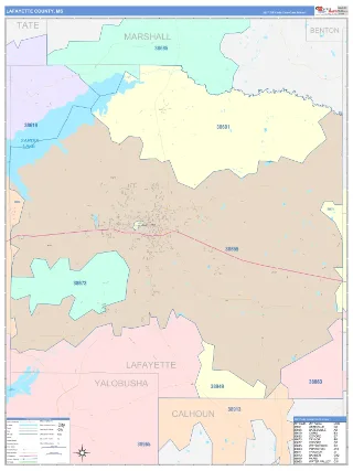 Lafayette County, MS ColorCast style ZIP Code wall map