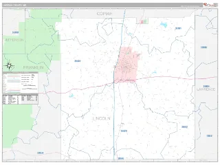 Lincoln County, MS Classic style ZIP Code wall map
