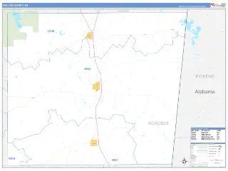 Noxubee County, MS Business Reference style ZIP Code wall map