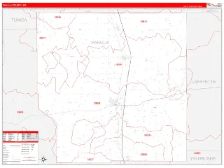 Panola County, MS RedLine style ZIP Code wall map