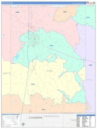 Pike County, MS ColorCast style ZIP Code wall map