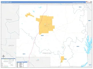 Prentiss County, MS Business Reference style ZIP Code wall map