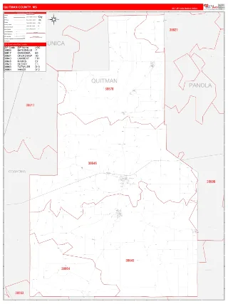 Quitman County, MS RedLine style ZIP Code wall map