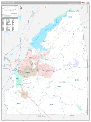 Rankin County, MS Classic style ZIP Code wall map