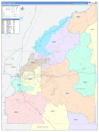 Rankin County, MS ColorCast style ZIP Code wall map