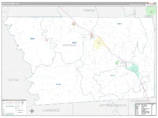 Simpson County, MS Classic style ZIP Code wall map