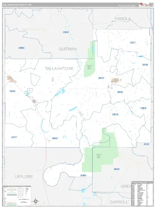 Tallahatchie County, MS Classic style ZIP Code wall map