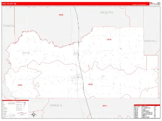 Tate County, MS RedLine style ZIP Code wall map