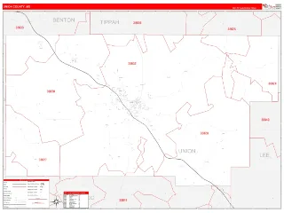 Union County, MS RedLine style ZIP Code wall map