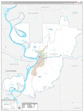 Warren County, MS Classic style ZIP Code wall map