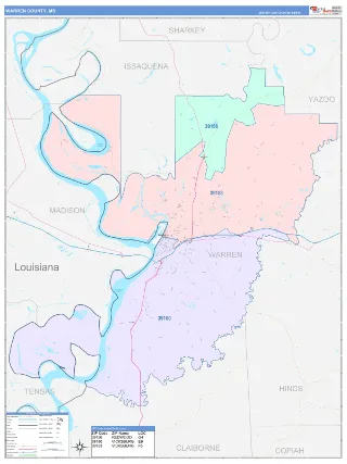 Warren County, MS ColorCast style ZIP Code wall map