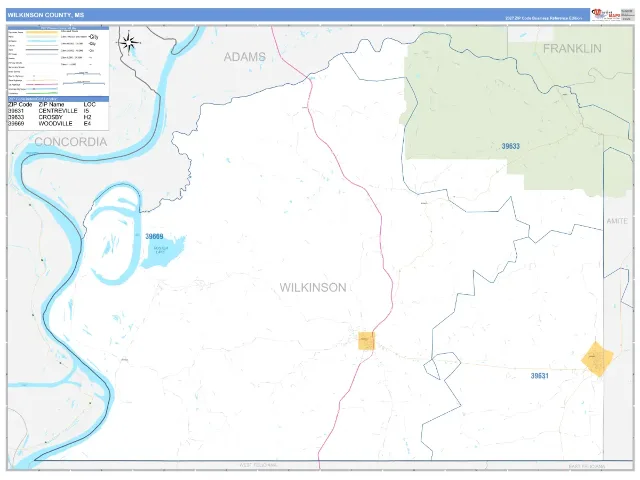 Wilkinson County, MS ZIP Code Wall Map, Business Reference style