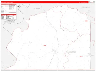 Wilkinson County, MS RedLine style ZIP Code wall map