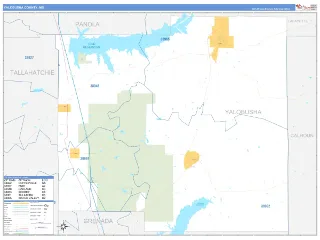 Yalobusha County, MS Business Reference style ZIP Code wall map
