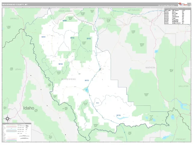 Beaverhead County, MT ZIP Code Wall Map, Classic style