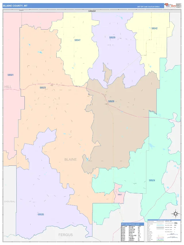Blaine County, MT ZIP Code Wall Map, ColorCast style