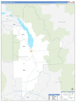 Broadwater County, MT Business Reference style ZIP Code wall map