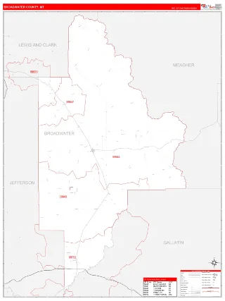Broadwater County, MT RedLine style ZIP Code wall map