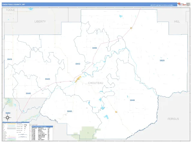 Chouteau County, MT ZIP Code Wall Map, Business Reference style