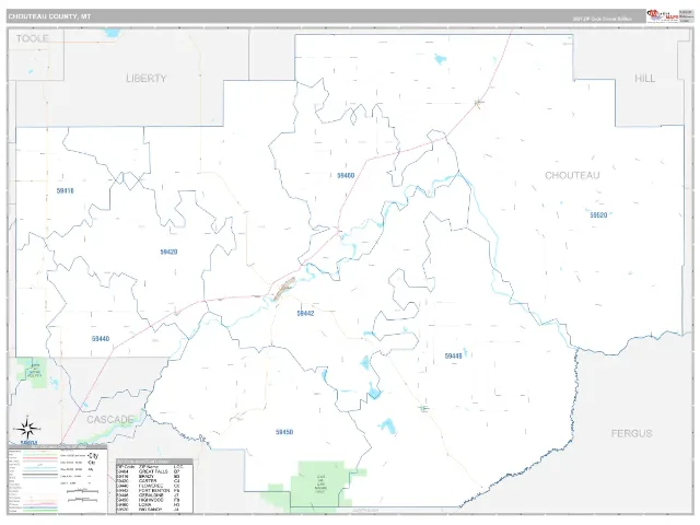 Chouteau County, MT ZIP Code Wall Map, Classic style