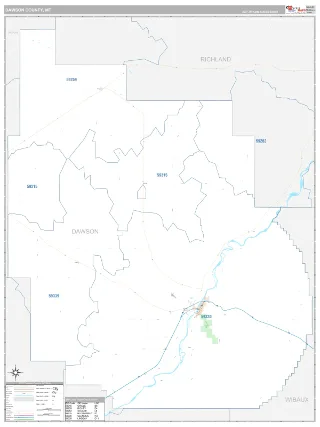 Dawson County, MT Classic style ZIP Code wall map