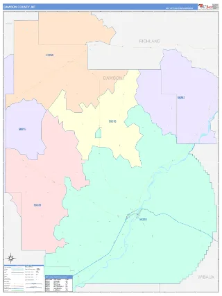 Dawson County, MT ColorCast style ZIP Code wall map