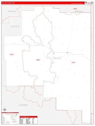 Fallon County, MT RedLine style ZIP Code wall map