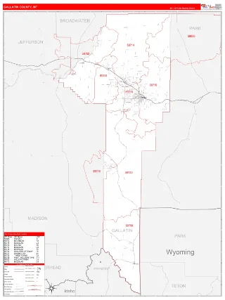 Gallatin County, MT RedLine style ZIP Code wall map