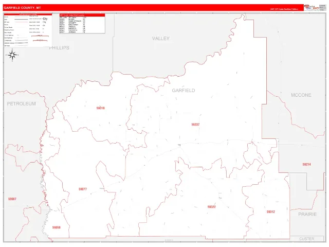Garfield County, MT ZIP Code Wall Map, RedLine style
