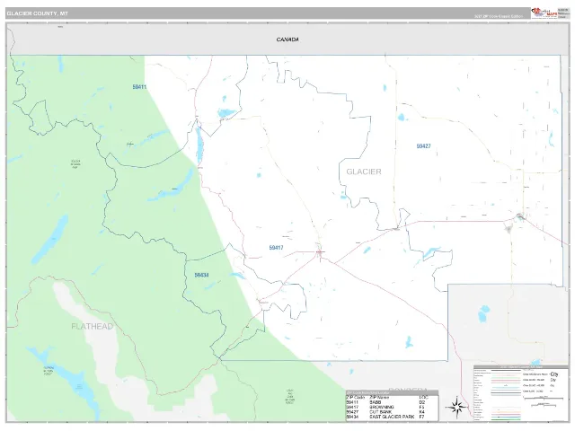 Glacier County, MT ZIP Code Wall Map, Classic style