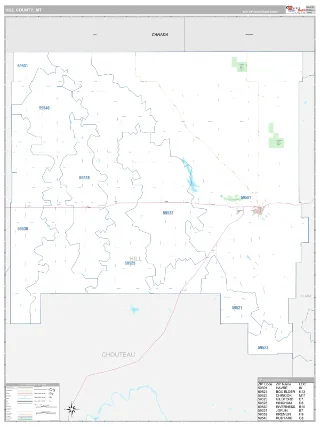 Hill County, MT Classic style ZIP Code wall map