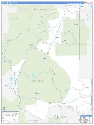 Jefferson County, MT Business Reference style ZIP Code wall map