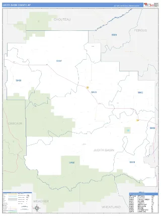 Judith Basin County, MT Business Reference style ZIP Code wall map