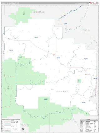 Judith Basin County, MT Classic style ZIP Code wall map