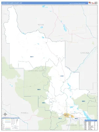 Lewis and Clark County, MT Business Reference style ZIP Code wall map