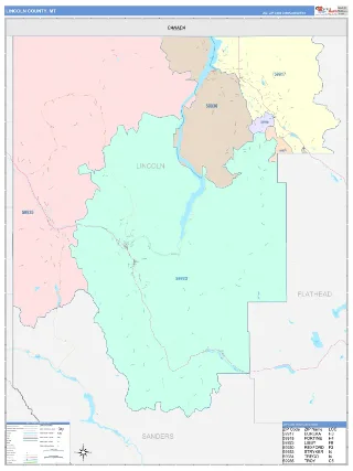 Lincoln County, MT ColorCast style ZIP Code wall map