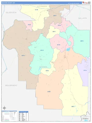 Madison County, MT ColorCast style ZIP Code wall map