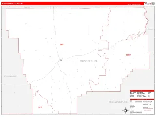 Musselshell County, MT RedLine style ZIP Code wall map