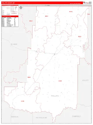 Phillips County, MT RedLine style ZIP Code wall map
