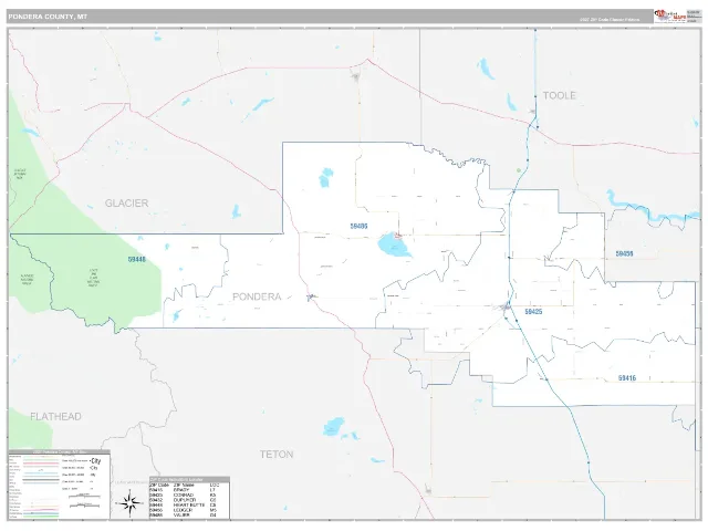 Pondera County, MT ZIP Code Wall Map, Classic style