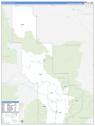 Powell County, MT Business Reference style ZIP Code wall map
