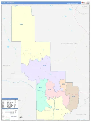 Powell County, MT ColorCast style ZIP Code wall map