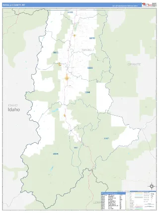 Ravalli County, MT Business Reference style ZIP Code wall map