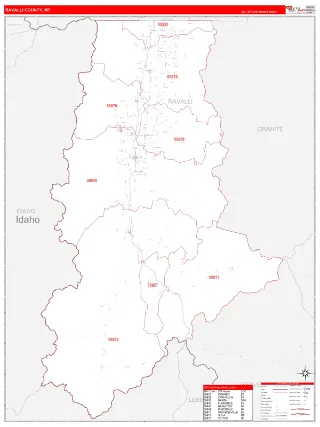 Ravalli County, MT RedLine style ZIP Code wall map