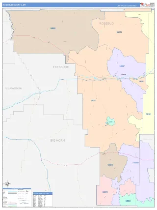 Rosebud County, MT ColorCast style ZIP Code wall map