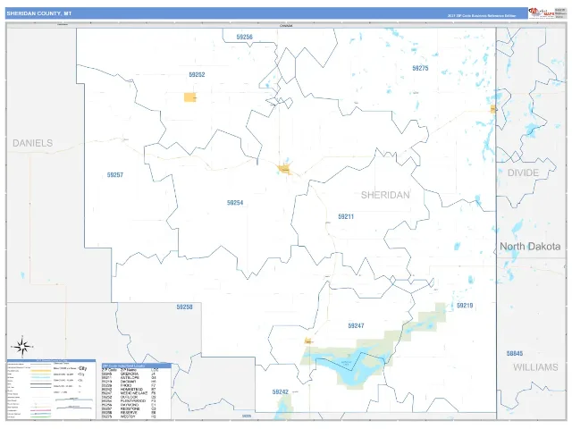 Sheridan County, MT ZIP Code Wall Map, Business Reference style