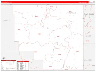 Sheridan County, MT RedLine style ZIP Code wall map