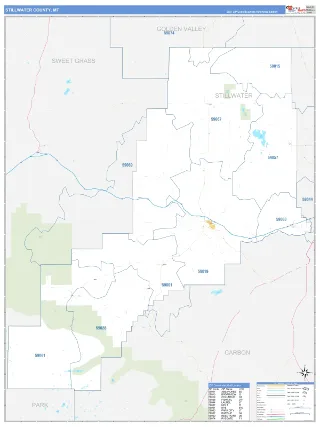 Stillwater County, MT Business Reference style ZIP Code wall map