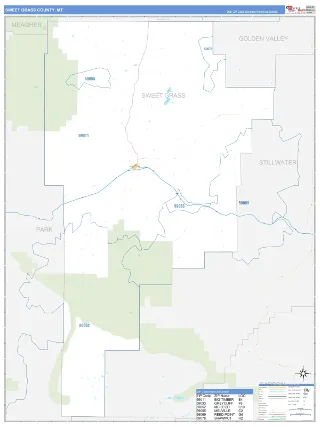 Sweet Grass County, MT Business Reference style ZIP Code wall map