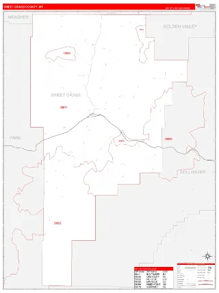 Sweet Grass County, MT RedLine style ZIP Code wall map